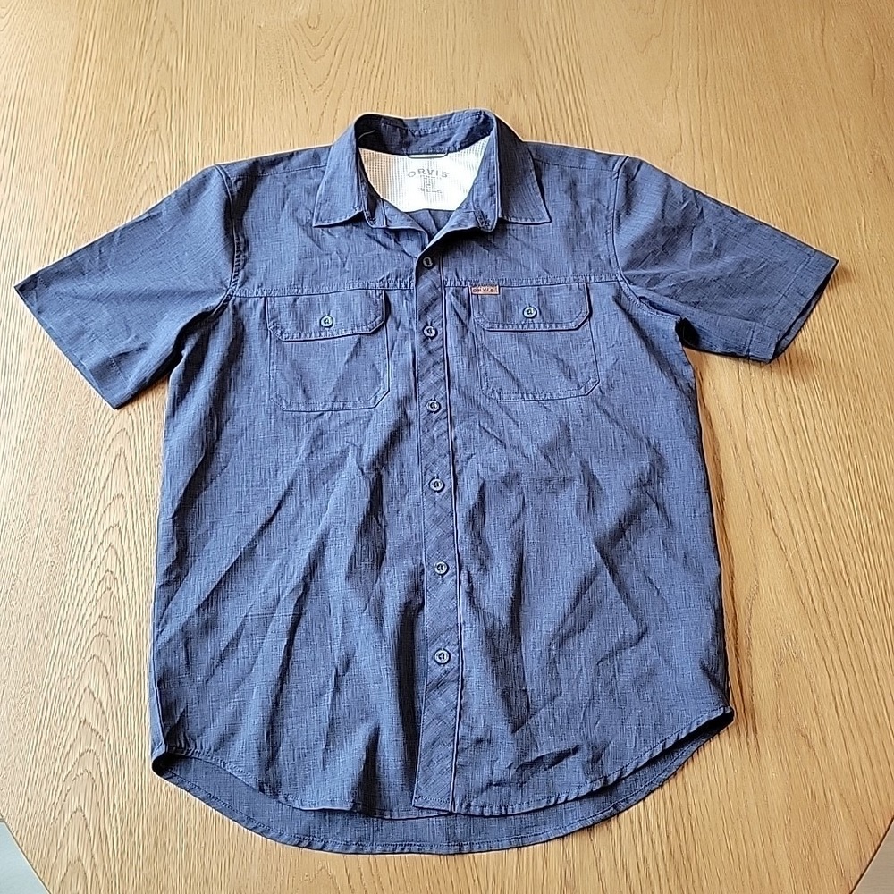 Orvis Shirt Men's Medium‎ Tech Performance Button Up Blue Short Sleeve Travel